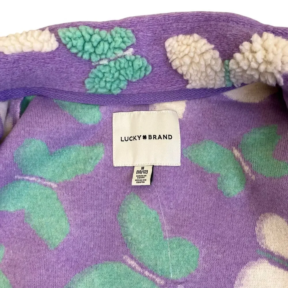 Lucky Brand Girls Sz M (10/12) Pastel Lilac Shearling Full Zip Jacket Butterfly